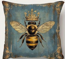 Bee and Crown Design Decorative Pillow Cover - 18.0x18.0in-NEW picture