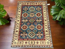 Light Blue Kazak 4X6 Handmade Wool Rug # 13584 picture