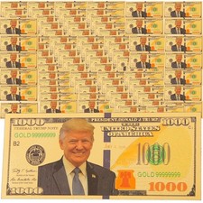 100 Pack 2024 President Donald Trump $1000 Gold Dollar Bills Funny Money Maga picture