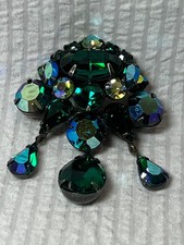 Vintage Regency Emerald Green AB Cabochon Rhinestone Brooch Pin Signed (#22 picture