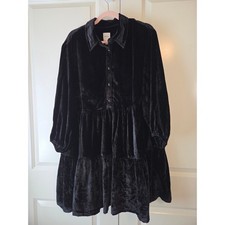 Maeve Anthropologie Black Velvet Bettina Tiered Mini Shirt Dress Size 1X NWT picture