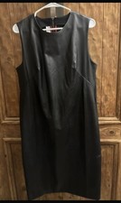 Spanx Womens Black Faux Leather Sheath Dress Midi Length Size XL Retail $228 picture