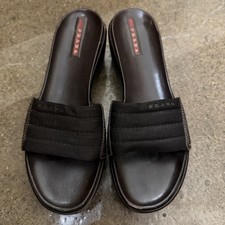 Vintage Prada Sandals Womens 6.5 Brown Leather Slide Wedge Platform Comfort picture