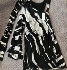 BCBG Max Azria Black White One Shoulder Draped Formal Dress Size L picture
