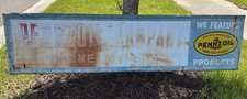 VTG 1969 PENNZOIL A-M Painted Metal Banner Sign 8ft x 2ft RARE LOCAL PICK-UP picture