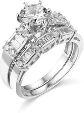 2.75 Ct Round 14K White Gold Simulated Diamond Engagement Ring Wedding Band Set picture