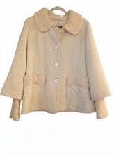 EUC, Anthropologie Tabitha Cream Wool Blend Button-Up Coat,Bow Detail Size L picture