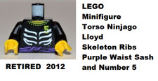 LEGO Minifigure Torso Ninjago Lloyd Skeleton Ribs Purple Waist Sash and Number picture