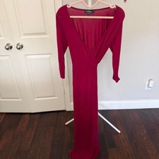 Lulus Burgundy Wrap Maxi Dress Long Sleeve V-Neck picture