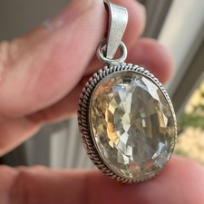 VTG Artisan Pendant 1.5 Inch Clear Peach Polychrome Topaz Gem 925 Sterling 9.7g picture