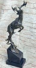 Signed Milo Male Deer Stag Buck Jumping Bronze Statue Wild Life Art Sculpture NR picture