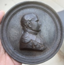 Cast Iron Napoleon Emperor Medallion Medal Plate Low Relief Miniature Empire picture
