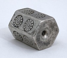 Vintage Tribal Handmade 925 Sterling Silver 15.5 mm Hexagon Floral Stamped Beads picture