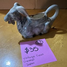 Goat Shaped Ceramic Creamer Pitcher Gray & White Glossy Japan Printed Mark (#57) picture