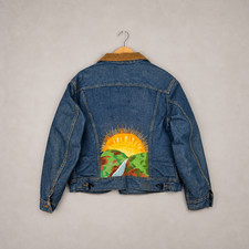 VTG 70s Lee Storm Rider Jacket Mens L Dark Wash Denim Wool Lined Embroidered USA picture