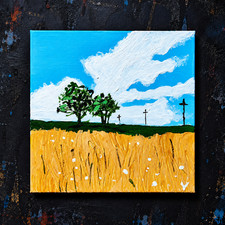 Original Acrylic Mini Painting, Country Landscape 10x10cm Scottish Artist Vital picture