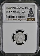 1780 MO FF MEXICO 1/2 REAL Shipwreck Atlantic Sands NGC Graded SHIPWRECK EFFECT picture
