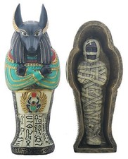 YTC Egyptian Anubis Coffin Mummy Figurine Statue 5 in Multicolor Decor, Black picture