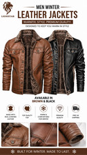 Men's Genuine Cowhide Leather Jacket Fur Lined Winter Brown Black picture