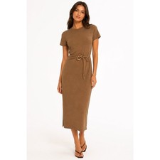 Montgomery Post Brown Short Sleeve Belted Shift Dress Petite Small SP NWT picture