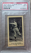RARE 1915 M101-5 Sporting News Sam Crawford #42 Blank Back PSA 5 EX HOF picture