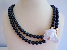 Vintage Signed KJL Avon Statement Black White Rose 80s Necklace Kenneth Jay Lane picture