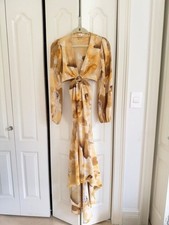LUXXEL Gold Brown Abstract Print Cutout Maxi Dress Size S picture