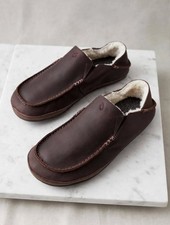 OluKai Moloa Men’s Nubuck Slipper Loafers Shoes Size 12 $140 in Dk Wood/ Dk Wood picture