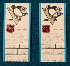 2 Vintage 1974 / 75 Pittsburgh Penguins Tickets  vs Red Wings @ Civic Arena Rare picture