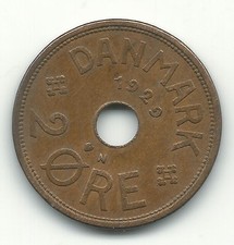 VERY NICELY DETAILED HIGH GRADE XF 1929  DENMARK 2 ORE COIN-APR097 picture