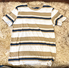 Sonoma Goods For Life Men's Beige/White/Blue Striped T-Shirt S Crew Neck Cotton picture