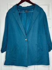 Torrid Studio Linen Single-Breasted Blazer Tunic - Teal Green Size 1 / 1X picture