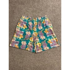 Bold Spirit Shorts Women Small Teal Floral Plaid Excellent Vintage Elastic Waist picture