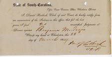 1854 Charleston SC Ephemera Benjamin Mordecai Legal Judgment Daniel Horlbeck picture