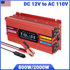 800W 2000W Power Inverter 12V to 110V LCD 2USB 2AC Converter Adapter Off-gird picture