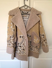 Philipp Plein Women's Beige Leather Paisley Oversized Mid-Length Coat M picture