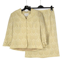 LE SUIT Gold/Cream JACQUARD Eyelet Detail BUTTON Jacket/Skirt OUTFIT Suit Set 10 picture
