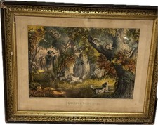 Currier & Ives Squirrel Shooting Original 1850s Lithograph 152 Nassau St Framed picture