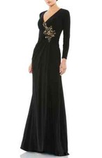 Mac Duggal Black Embellished Long Sleeve Jersey Gown Size 10 $398 picture
