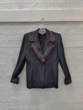 Pre-owned St.John Women's Knit Jacket Black Blazer Colorful Fringe Long... picture