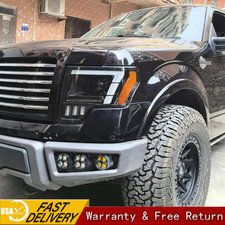 Pair White/Amber DRL LED Headlights For 2009-2014 Ford F150 Pickup Raptor Style picture