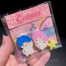 VTG Sanrio Little Twin Stars Kiki Lala Mascot Diecut ERASERS Sealed NOS 1992 90s picture