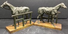 Antique rare CAST IRON STANDING HORSE BOOK ENDS 3pc horse, fence, base picture