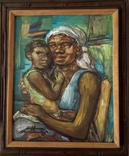 Vintage Haitian Painting by Ernst Louizor  16x20 signed & framed picture