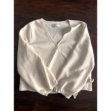 Madewell Texture & Thread Ivory Wrap Blouse Long Sleeve XL picture