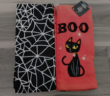 New Target Hyde & EEK 2pk Halloween Kitchen Terry Towels Retro Cat & Spiderweb picture