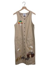 Vintage 90s Handmade Embroidered Cargo Maxi Dress Size Small Noah's Ark Rainbow picture