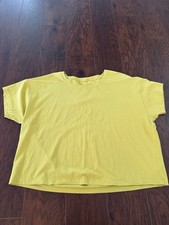 lululemon Women's Green/Yellow M Cropped Crew Neck Relaxed Stretch Knit Tee picture