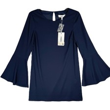 NWT Likely Long Sleeve Shift Dress Size 2 Mod Bell Sleeve Navy Blue Minimalist picture