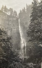 Multnomah Falls Waterfall Bridge Below Oregon Antique Vintage Photo picture